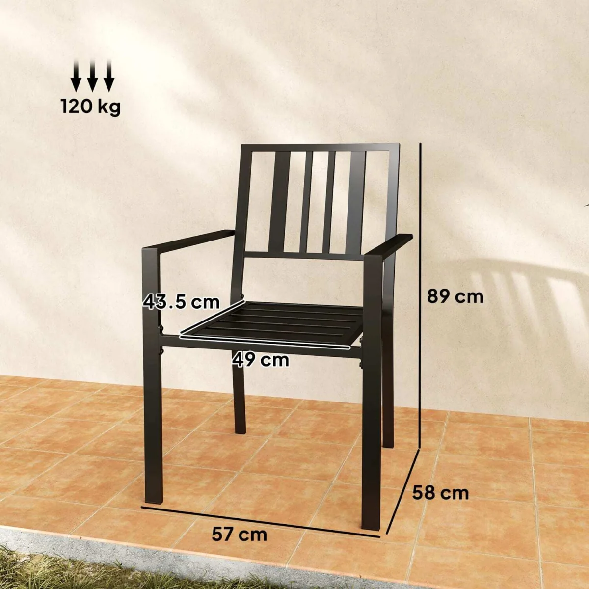 Moyolo Set of 2 Metal Black Minimalist Outdoor Garden Chairs – image 3