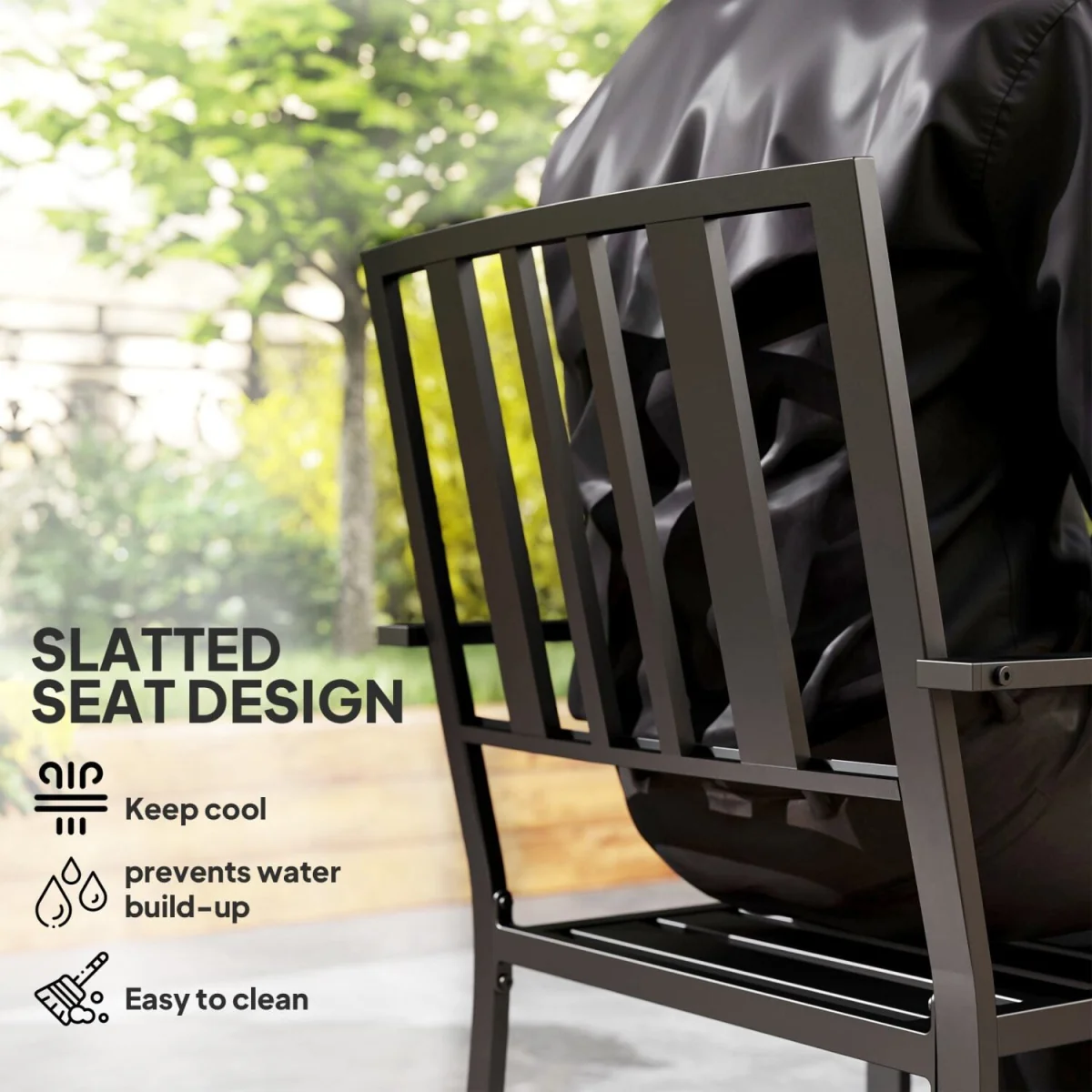Moyolo Set of 2 Metal Black Minimalist Outdoor Garden Chairs – image 4