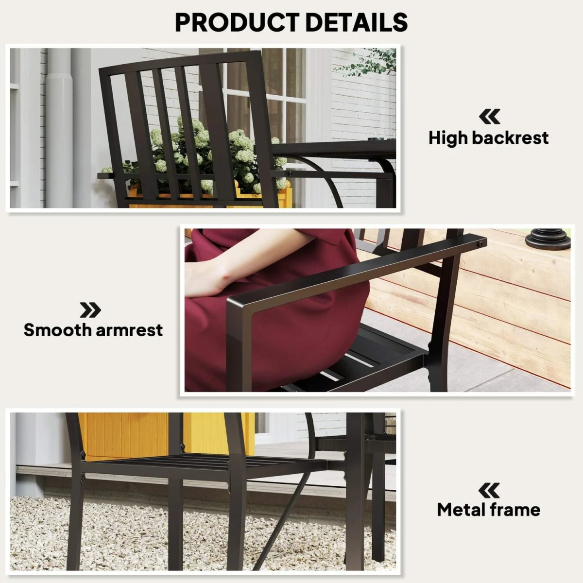 Moyolo Set of 2 Metal Black Minimalist Outdoor Garden Chairs – image 6