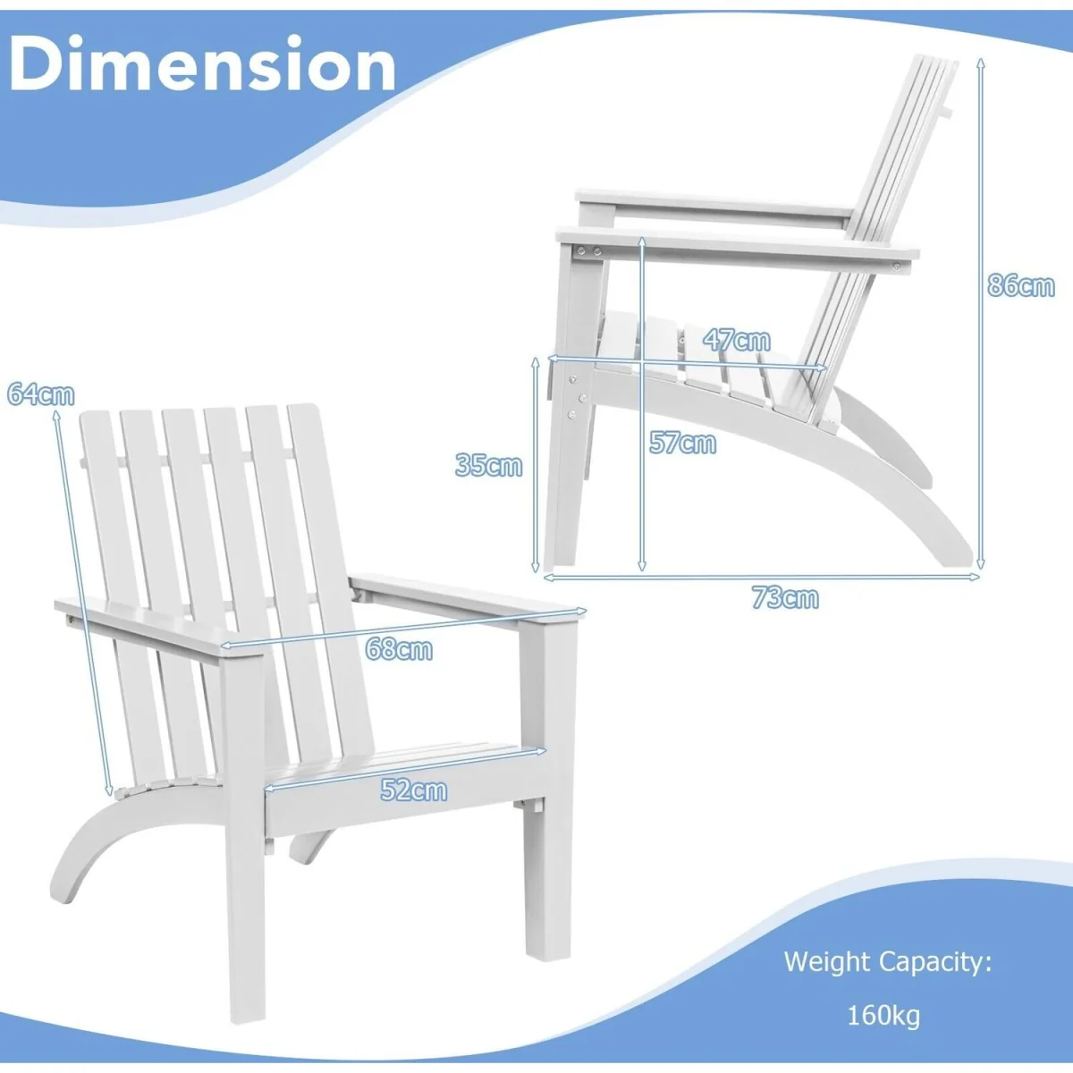Costway Garden Patio Chair Adirondack Chair - White – image 2