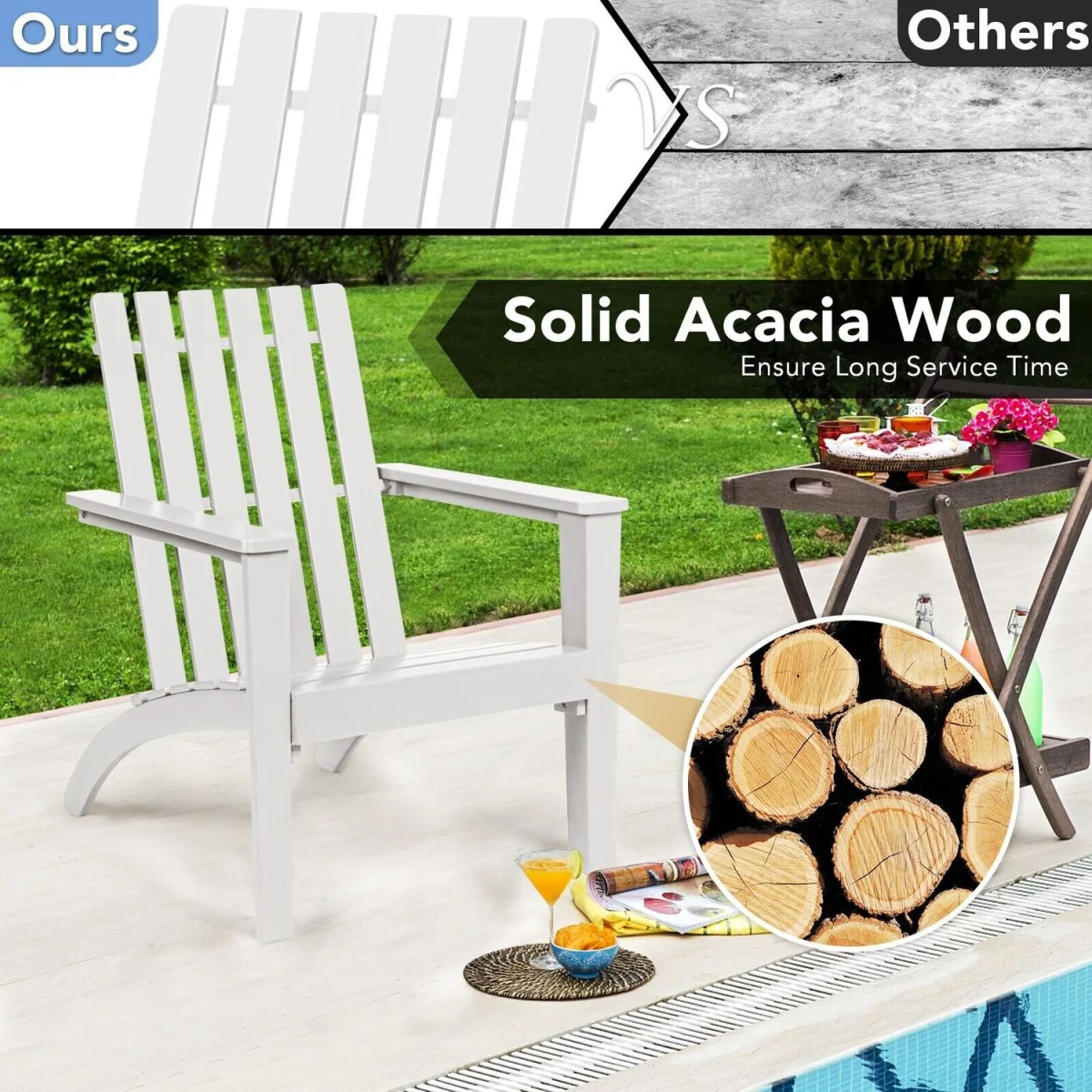 Costway Garden Patio Chair Adirondack Chair - White – image 4