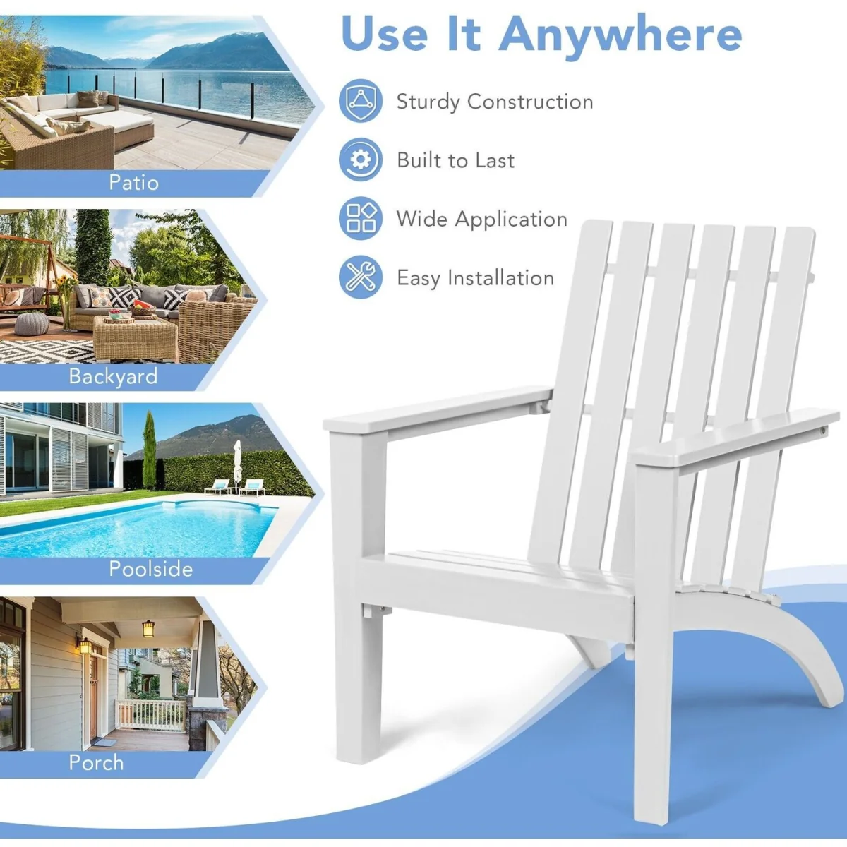 Costway Garden Patio Chair Adirondack Chair - White – image 5