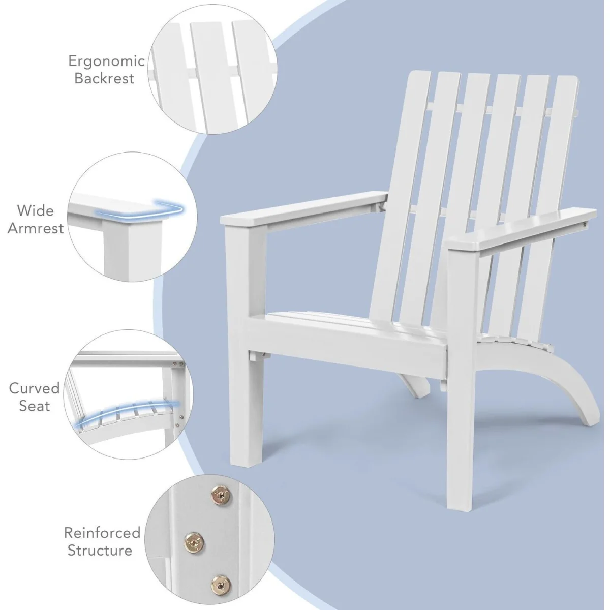 Costway Garden Patio Chair Adirondack Chair - White – image 6