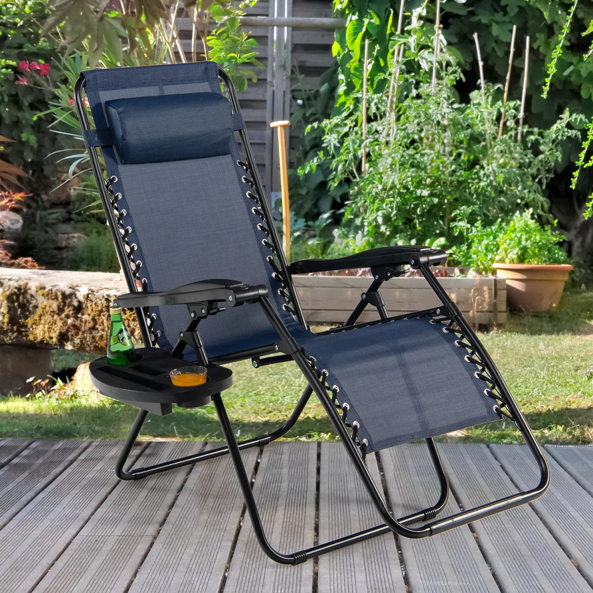Outdoor Folding Patio Recliner Zero Gravity Chair - Blue / 83cm – image 3