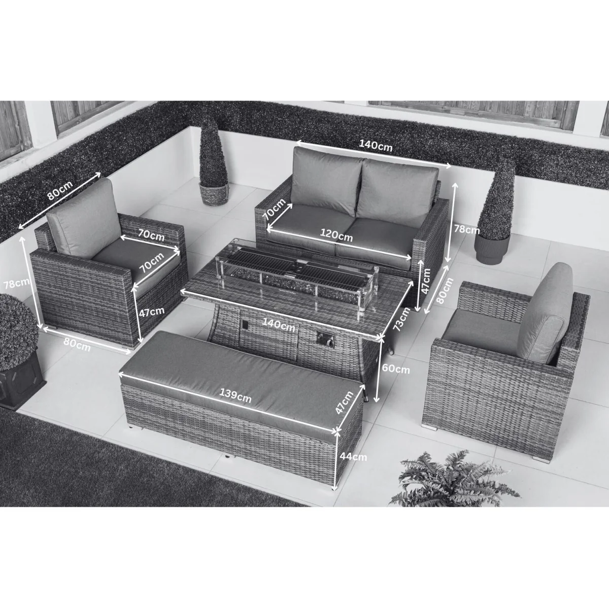 Sydney Garden Sofa Loveseat + 2 Arm Chairs & Fire Pit Table Set - Brown – image 2