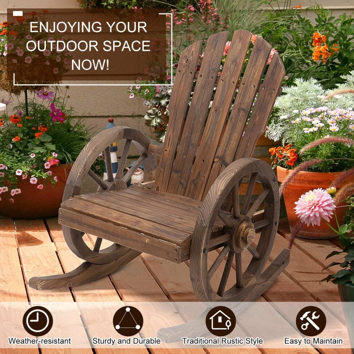Elna Dark Favi Wood Adirondack-Style Outdoor Rocking Armchair, Carbonized Finish – image 2