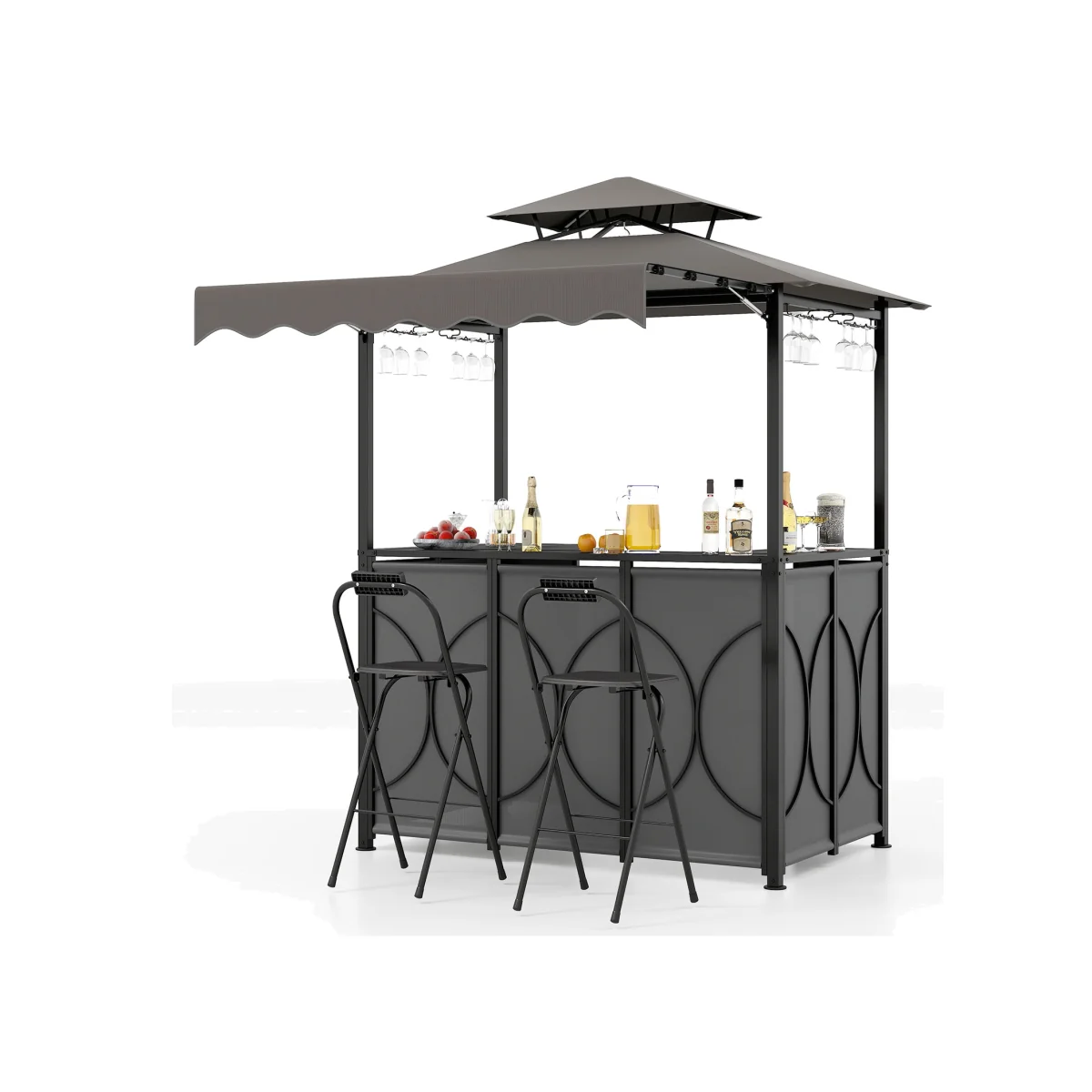 3-Piece Outdoor BBQ Canopy with Table Chair - Grey