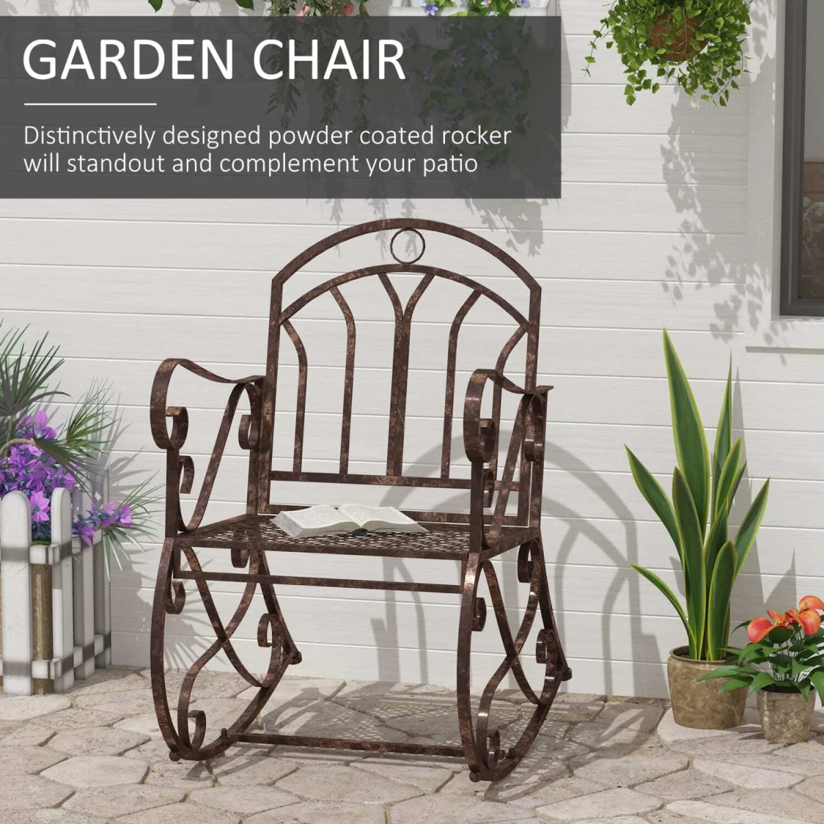 Pabasa Vintage Inspired Metal Bronze Single Outdoor Rocking Armchair – image 4