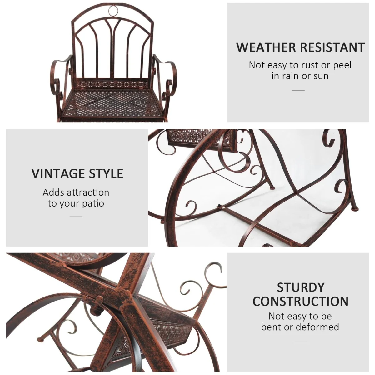 Pabasa Vintage Inspired Metal Bronze Single Outdoor Rocking Armchair – image 5