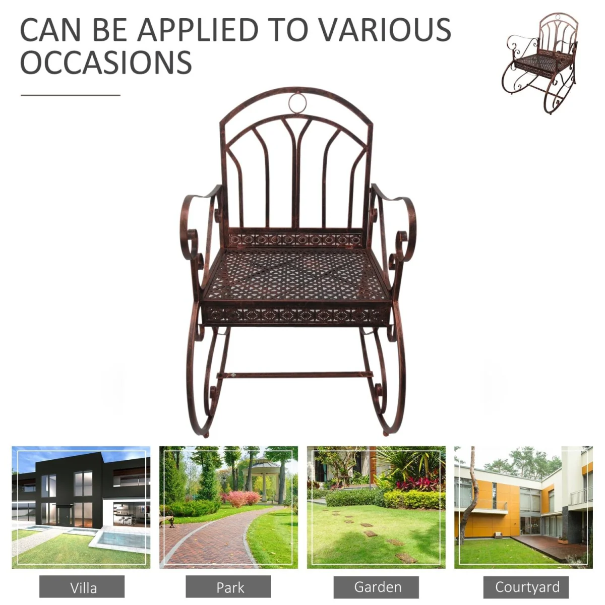 Pabasa Vintage Inspired Metal Bronze Single Outdoor Rocking Armchair – image 6