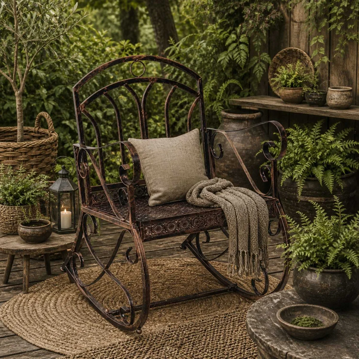 Pabasa Vintage Inspired Metal Bronze Single Outdoor Rocking Armchair – image 1