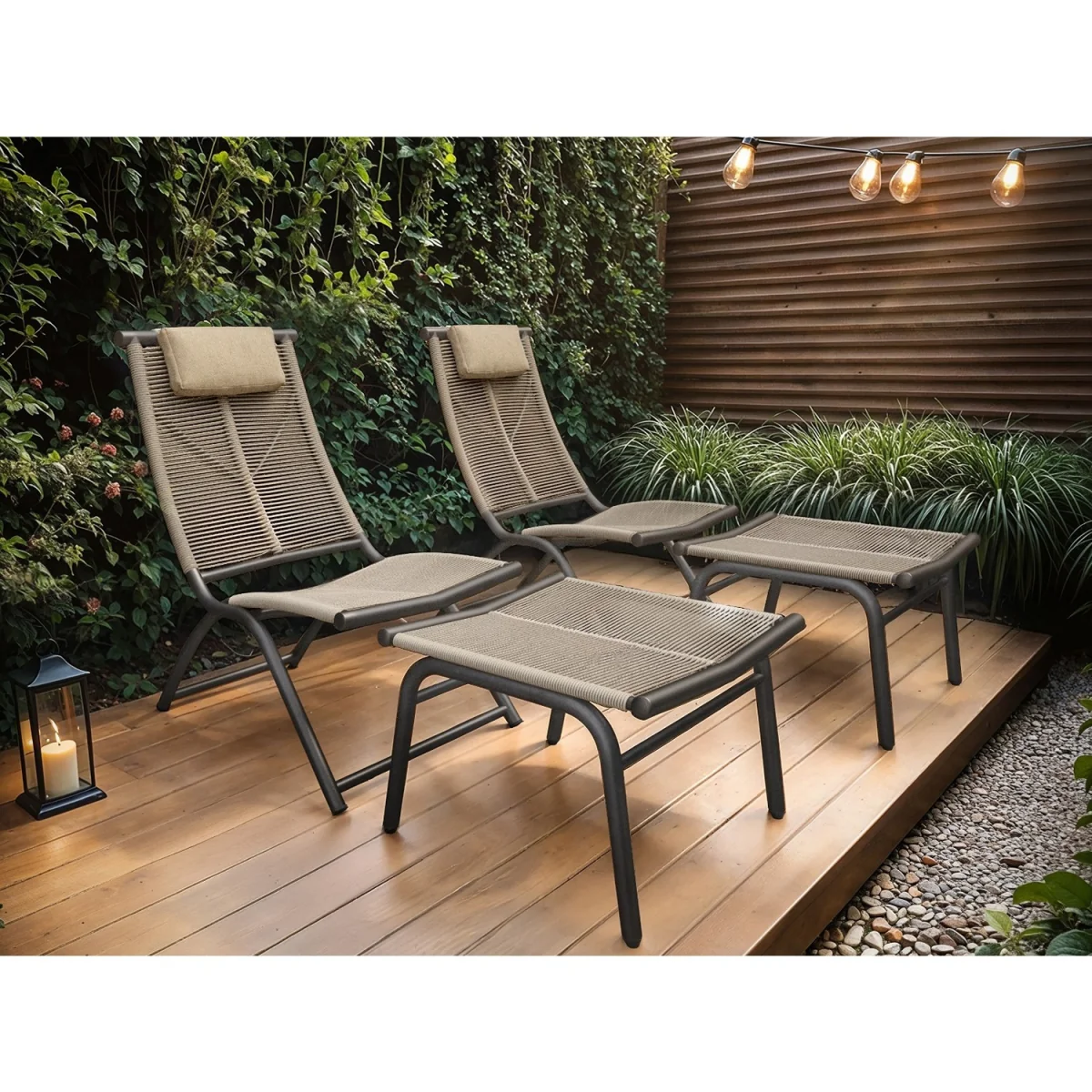 Esen Garden Lounge Chair with Footstool Beige Set - Brown