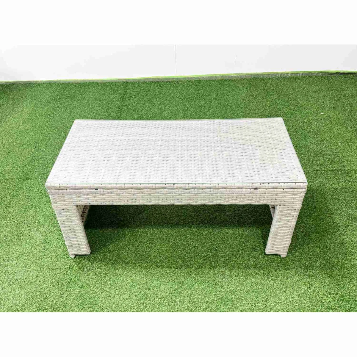 Fimous 7-piece rattan garden set 2 x 3-seat sofas, 2 chairs, oblong glass table - Light Grey Mixed rattan with dark grey fabric – image 4