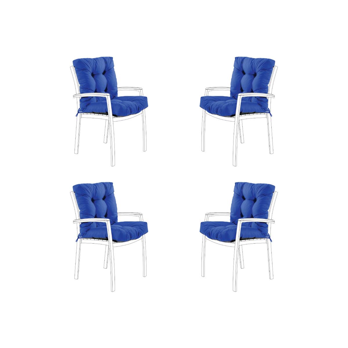 Outdoor Tufted Chair Seat and Back Cushions with Secure Ties - Morrocan Blue / 4