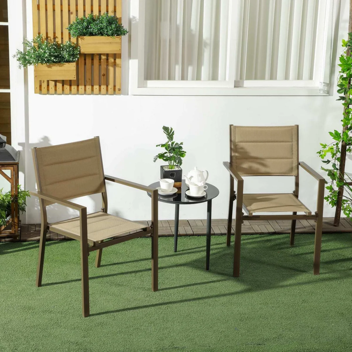 Batomi Set of 2 Khaki Aluminium Stackable Outdoor Garden Chairs – image 3