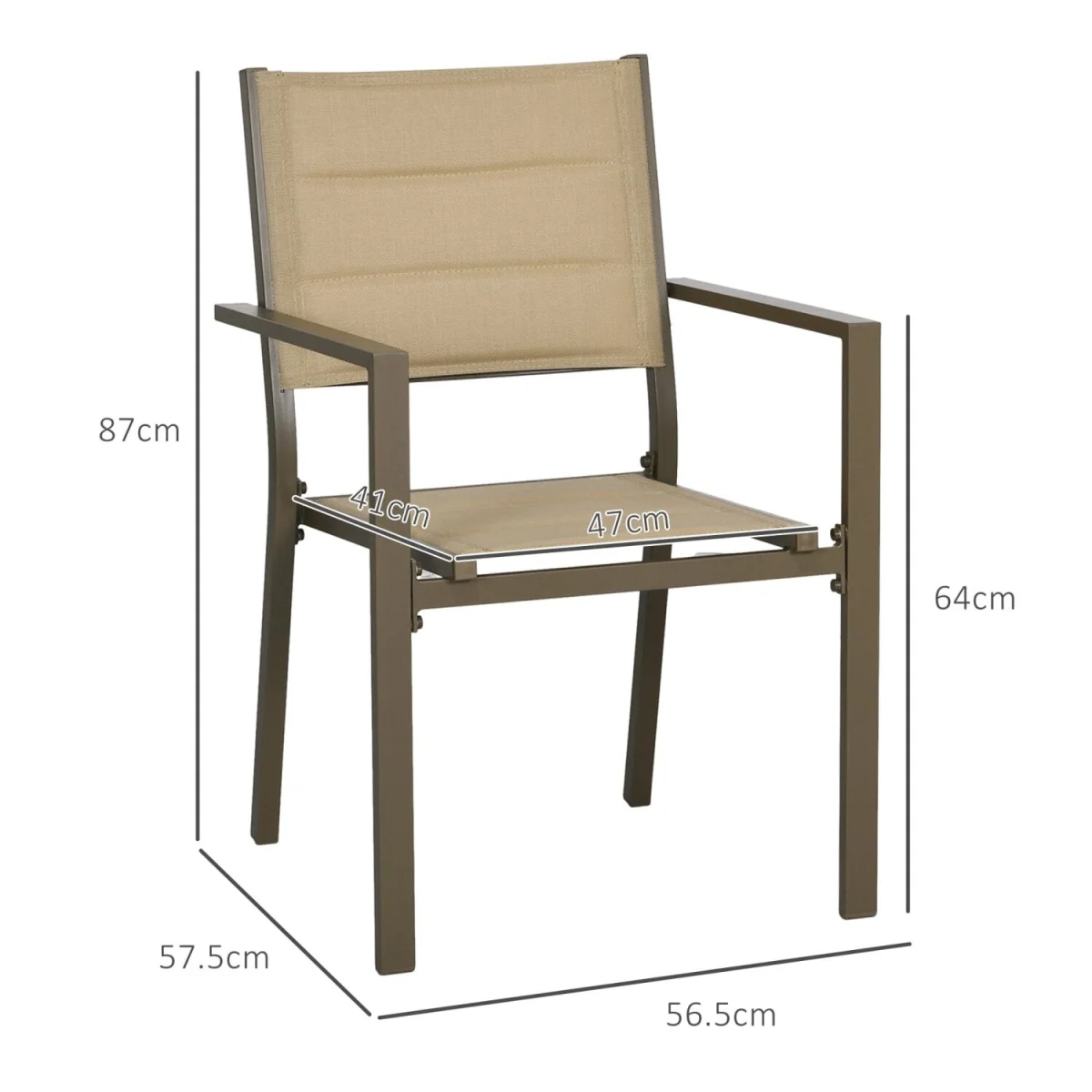 Batomi Set of 2 Khaki Aluminium Stackable Outdoor Garden Chairs – image 4