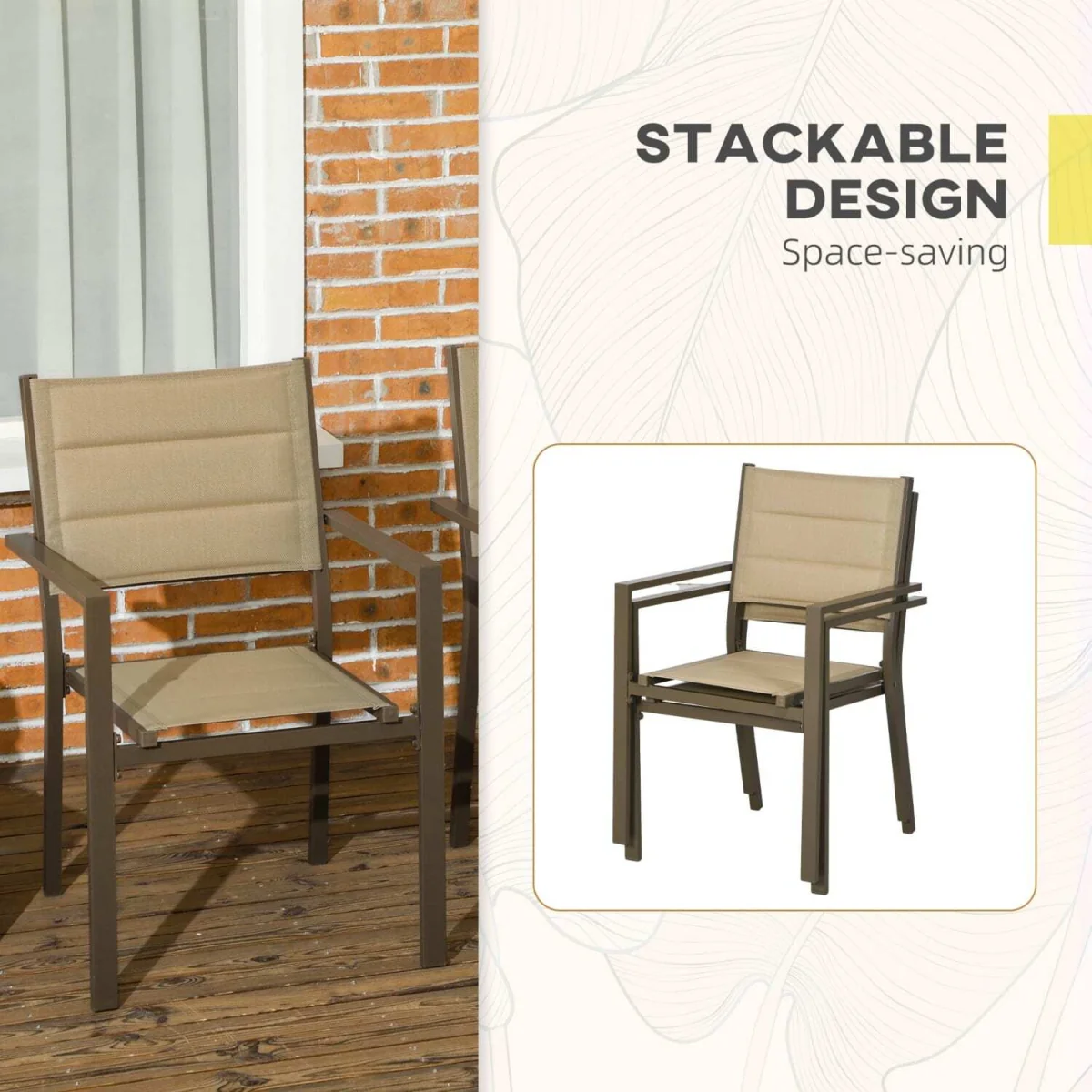 Batomi Set of 2 Khaki Aluminium Stackable Outdoor Garden Chairs – image 8