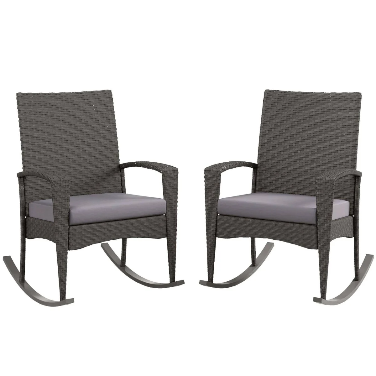 Lora Set of 2 Grey Rattan Outdoor Rocking Chairs with Cushions – image 3