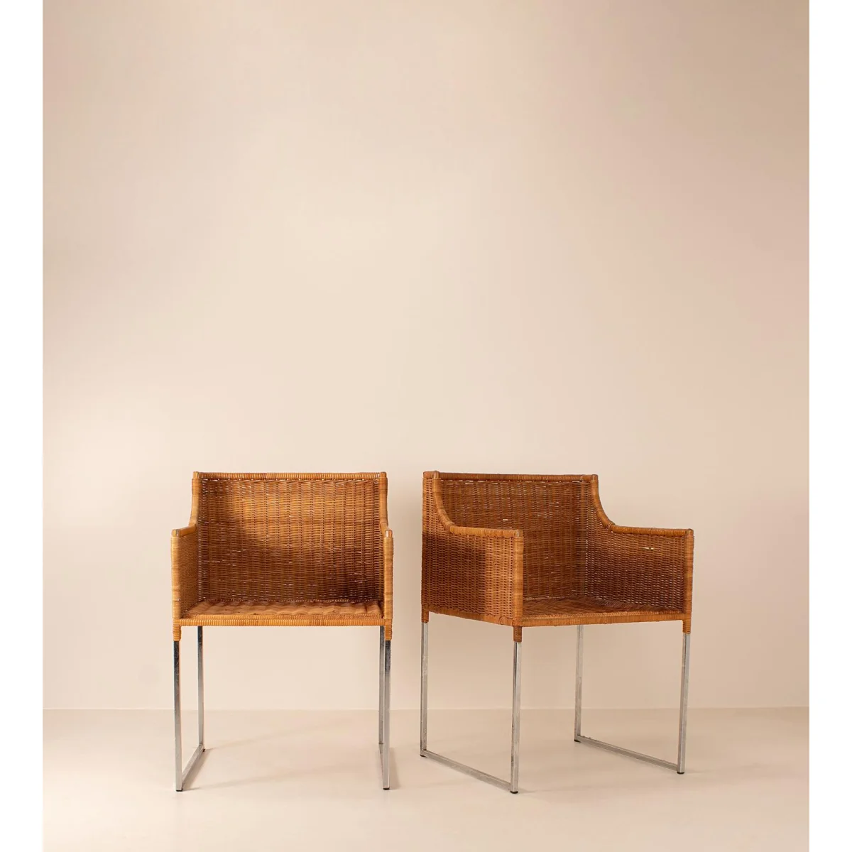 Vintage Mid Century Chairs, Wicker and Chrome, Set of Four – image 3