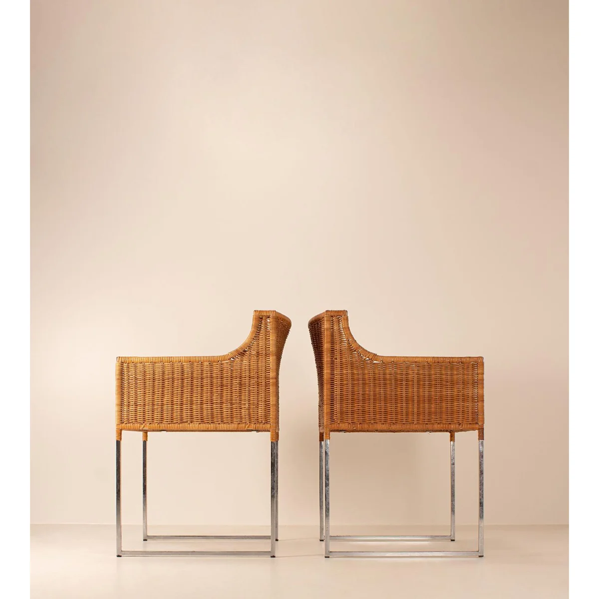 Vintage Mid Century Chairs, Wicker and Chrome, Set of Four – image 4