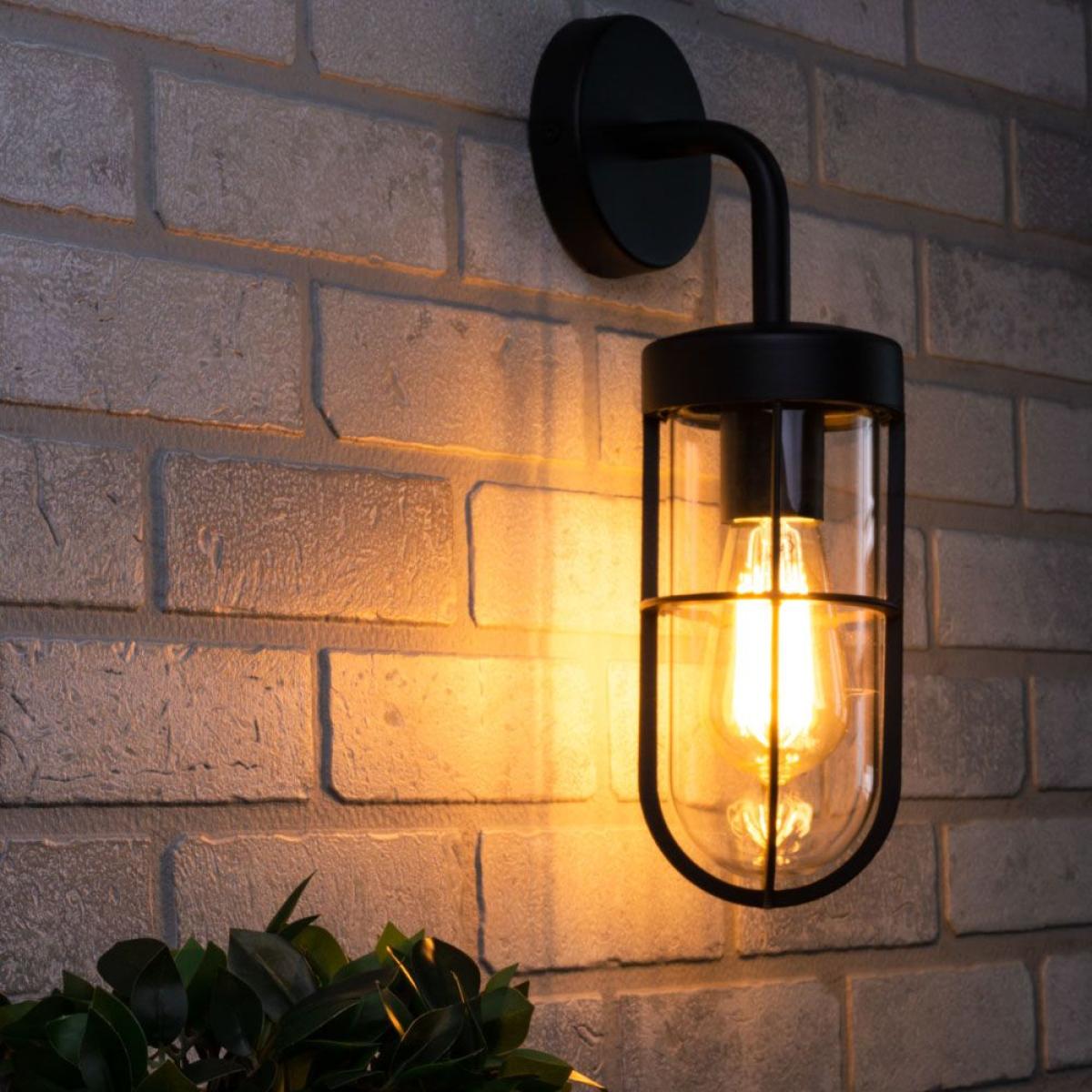 Harris Outdoor Industrial Style Caged Wall Light, Black – image 2