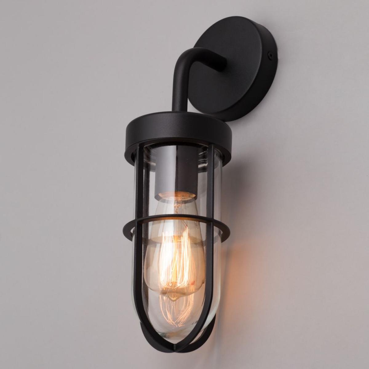 Harris Outdoor Industrial Style Caged Wall Light, Black – image 3