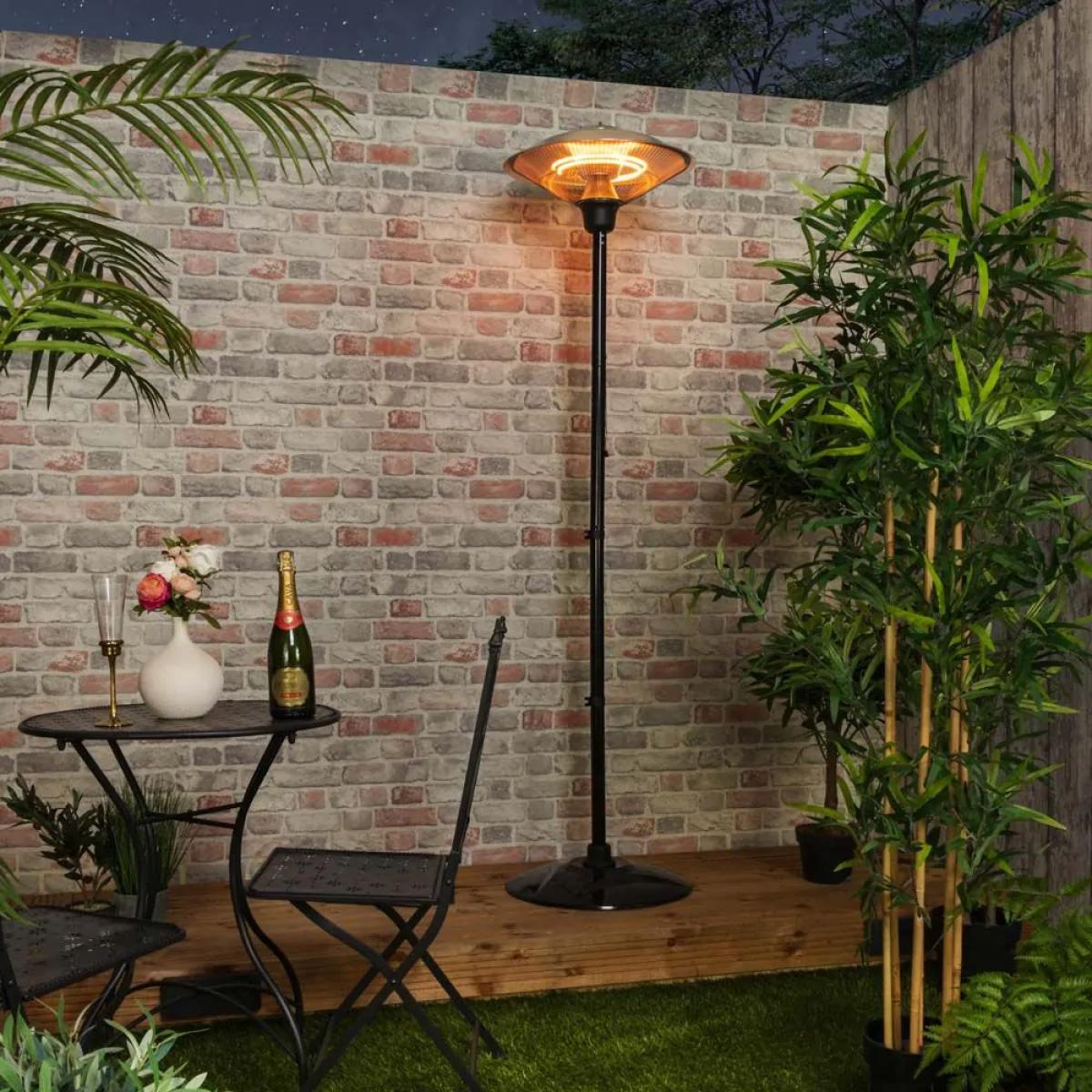 2000 Watt Floor Standing Halogen Element Patio Heater, Silver – image 2