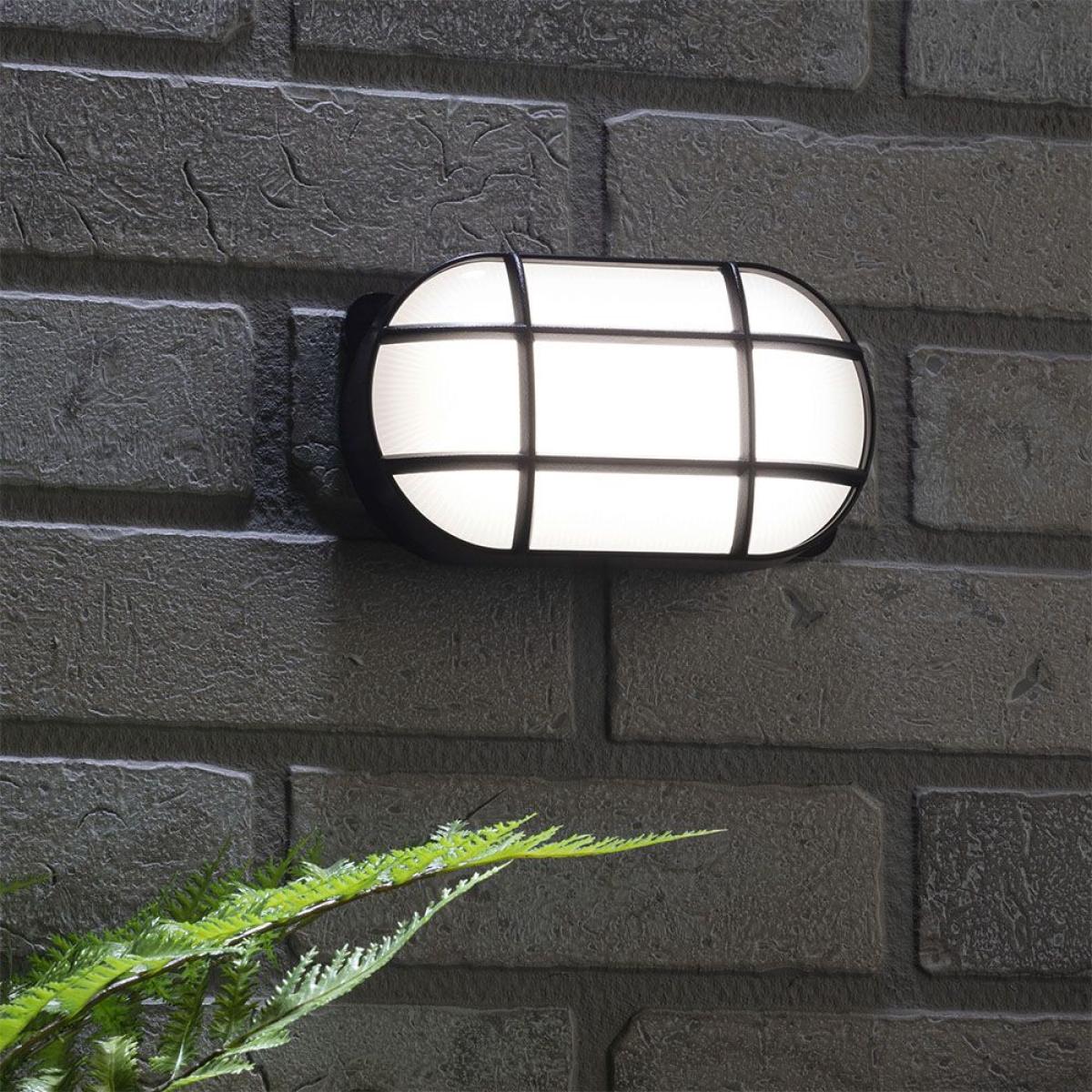 Jon 8 Watt LED Oval Grid Outdoor Bulkhead Light, Black – image 2