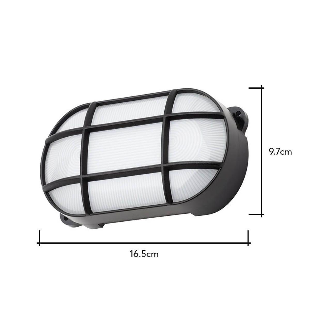 Jon 8 Watt LED Oval Grid Outdoor Bulkhead Light, Black – image 6
