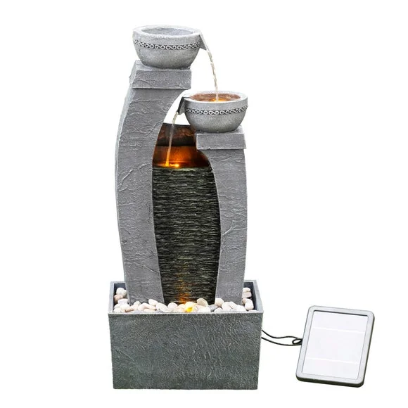 Peaktop Solar Powered Two Bowls Water Feature with LED Light – image 2