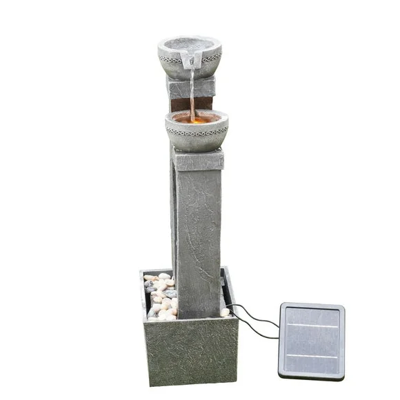 Peaktop Solar Powered Two Bowls Water Feature with LED Light – image 3