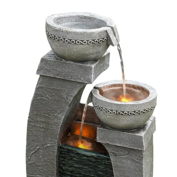 Peaktop Solar Powered Two Bowls Water Feature with LED Light – image 4