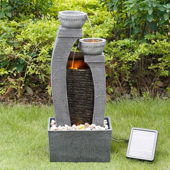 Peaktop Solar Powered Two Bowls Water Feature with LED Light – image 1