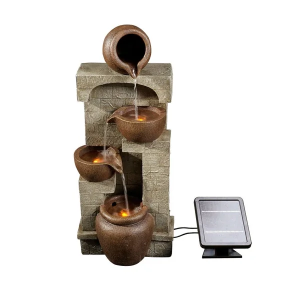 Peaktop Solar Powered Cascading Pots and Bowls Water Feature with LED Light – image 2