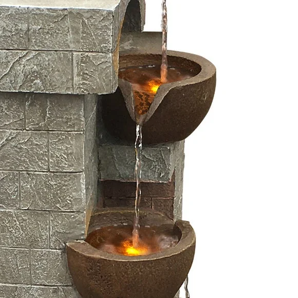 Peaktop Solar Powered Cascading Pots and Bowls Water Feature with LED Light – image 3