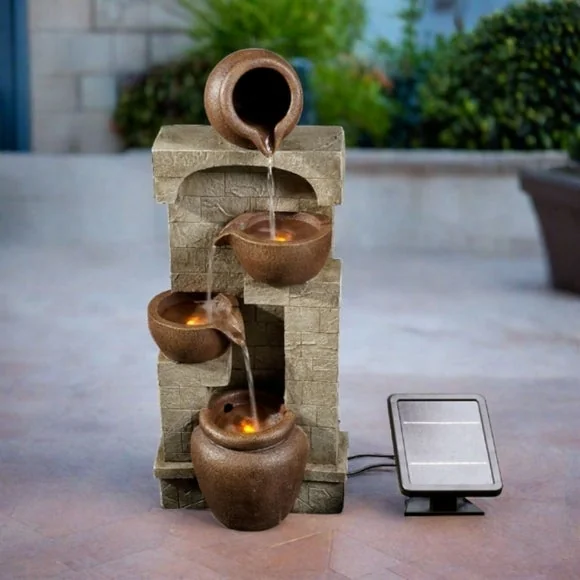 Peaktop Solar Powered Cascading Pots and Bowls Water Feature with LED Light – image 4