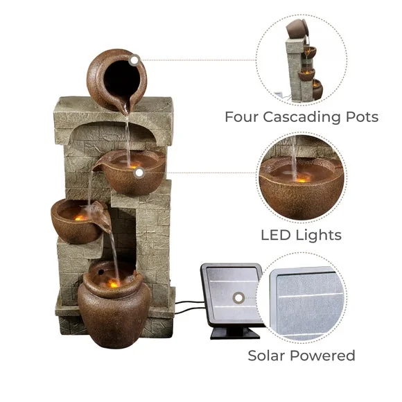 Peaktop Solar Powered Cascading Pots and Bowls Water Feature with LED Light – image 5
