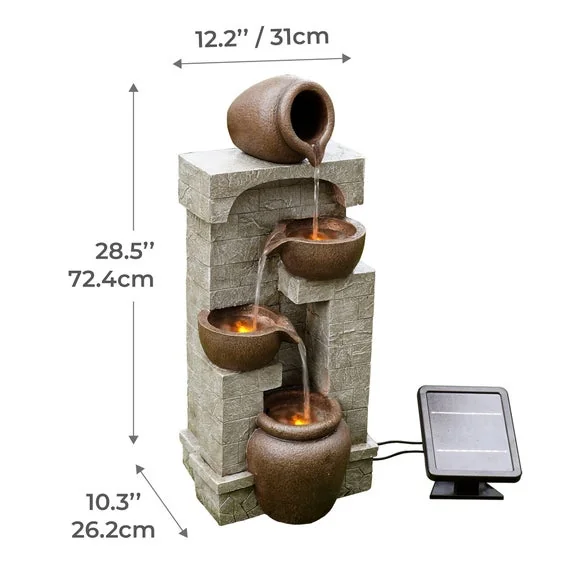 Peaktop Solar Powered Cascading Pots and Bowls Water Feature with LED Light – image 6
