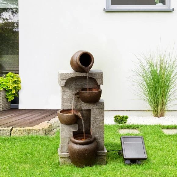 Peaktop Solar Powered Cascading Pots and Bowls Water Feature with LED Light – image 1