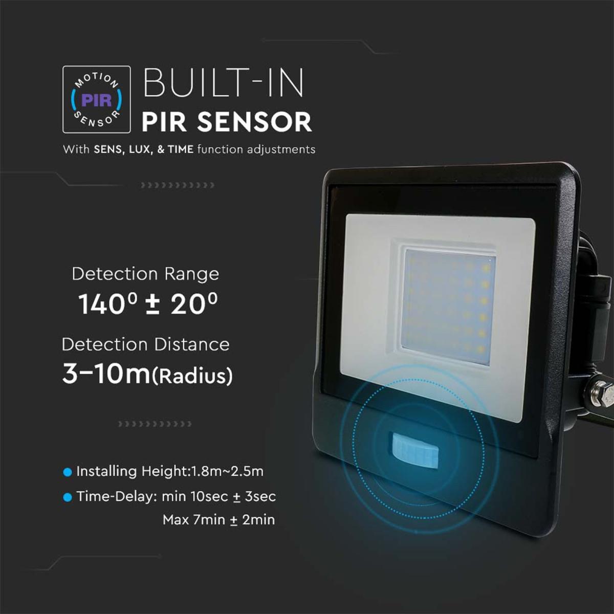 V-TAC 30W LED Floodlight Outdoor PIR Sensor Wall Light Black – image 5