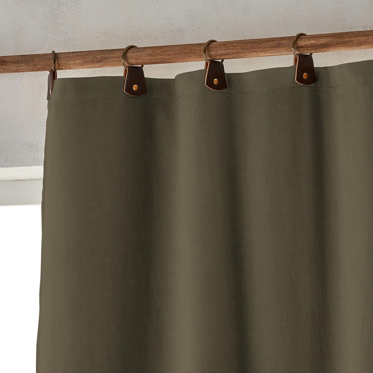 Private Single Linen Lined Blackout Curtain with Leather Tabs – image 2