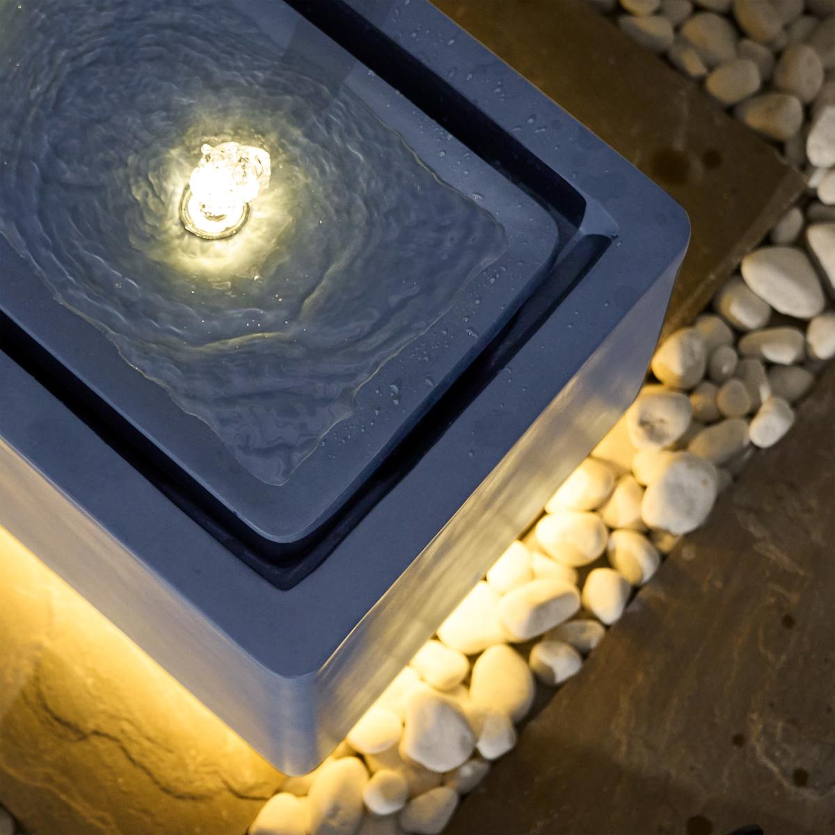 Ivyline Wide Rectangle Garden Water Feature with LED Lights, Grey Cement Finish – image 11