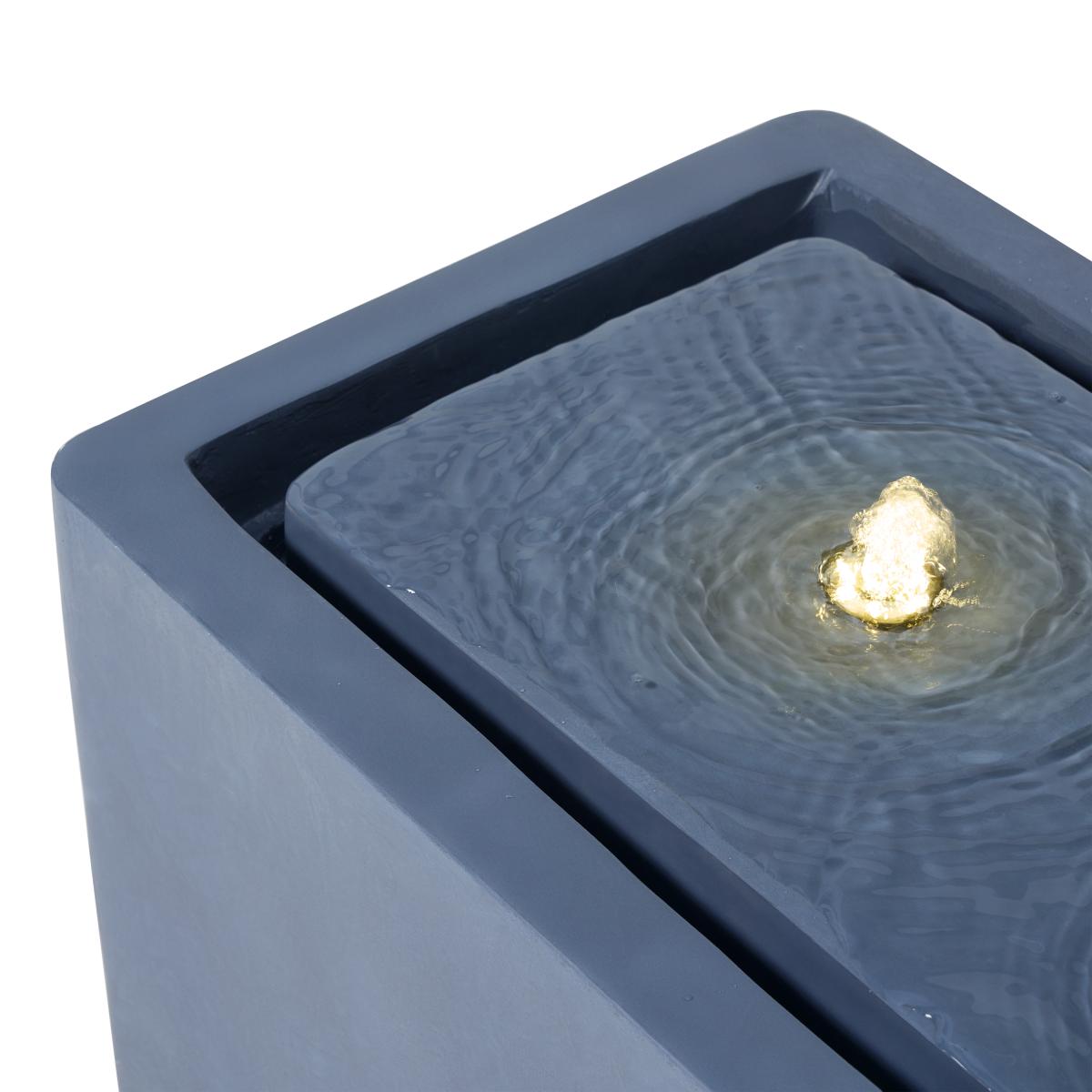Ivyline Wide Rectangle Garden Water Feature with LED Lights, Grey Cement Finish – image 13