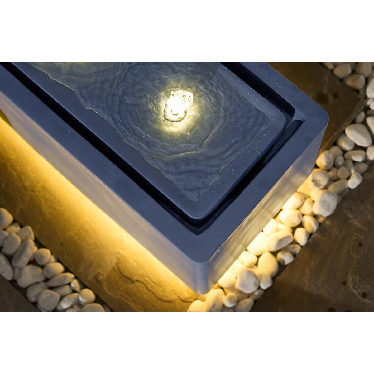 Ivyline Wide Rectangle Garden Water Feature with LED Lights, Grey Cement Finish – image 5