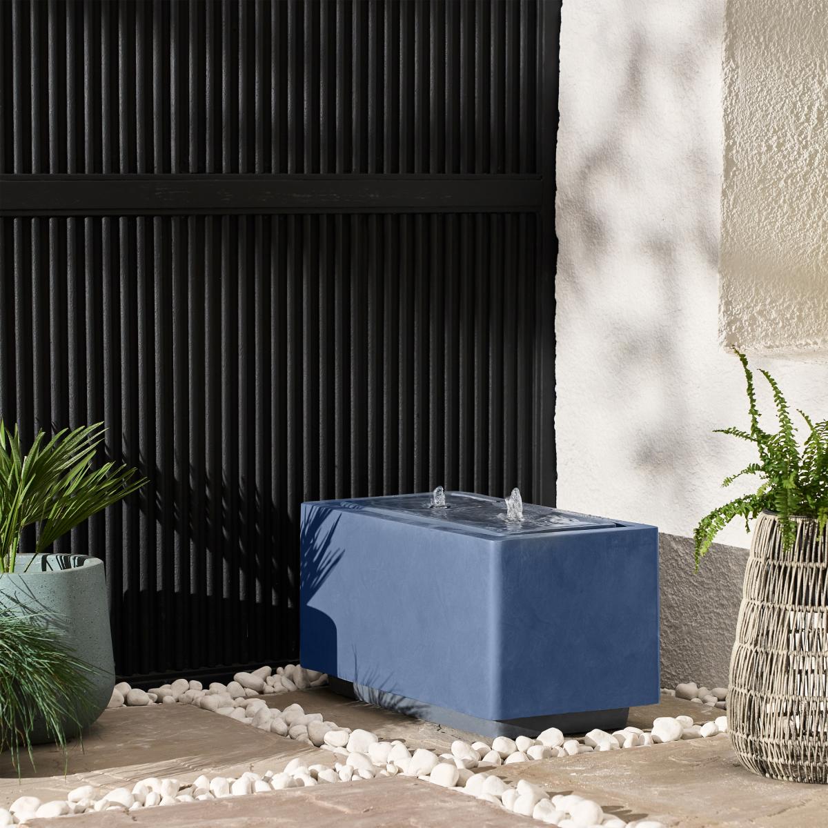 Ivyline Wide Rectangle Garden Water Feature with LED Lights, Grey Cement Finish – image 10