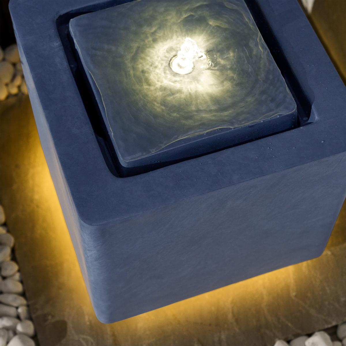Ivyline Cube Garden Water Feature with LED Lights, Grey Cement Finish – image 11