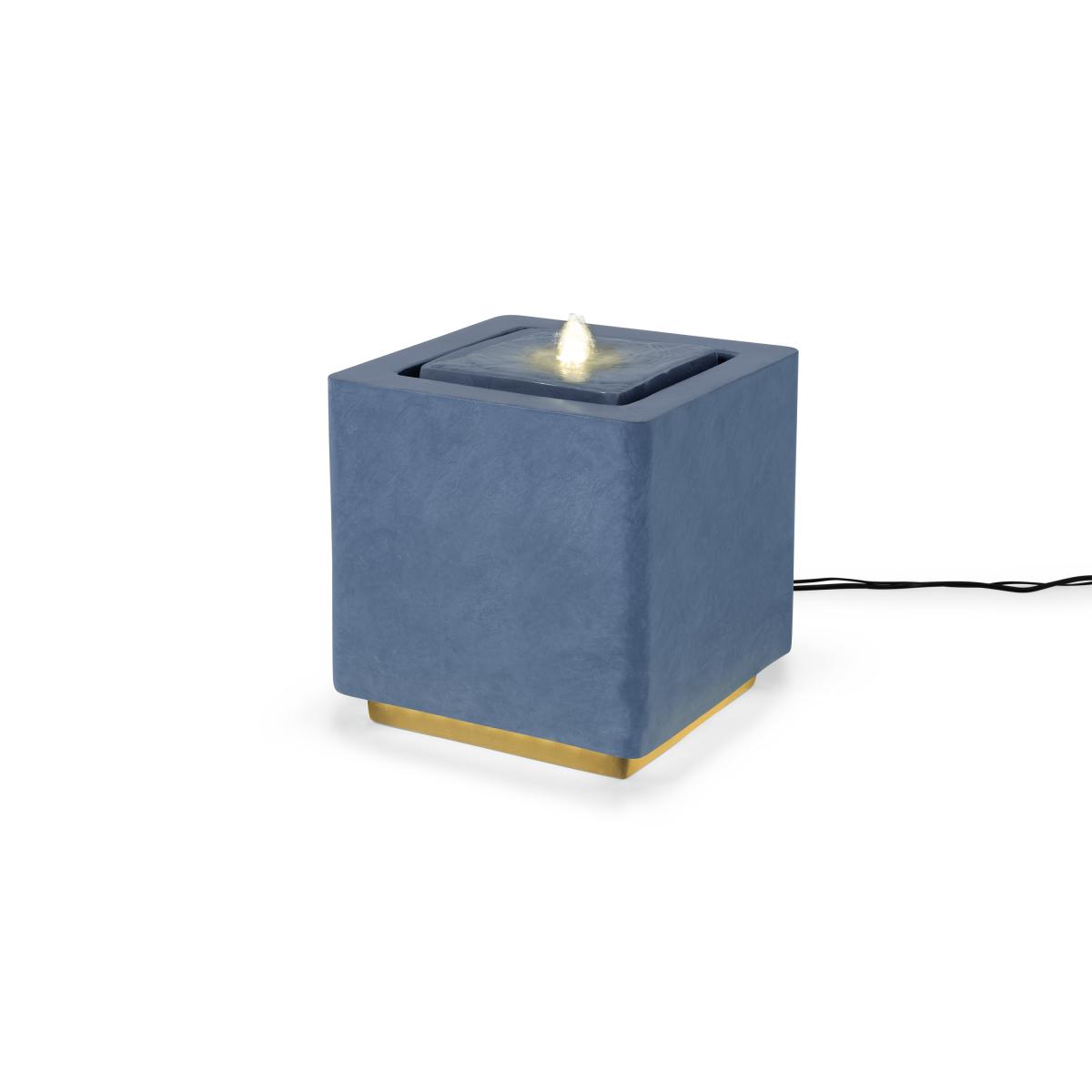 Ivyline Cube Garden Water Feature with LED Lights, Grey Cement Finish – image 3
