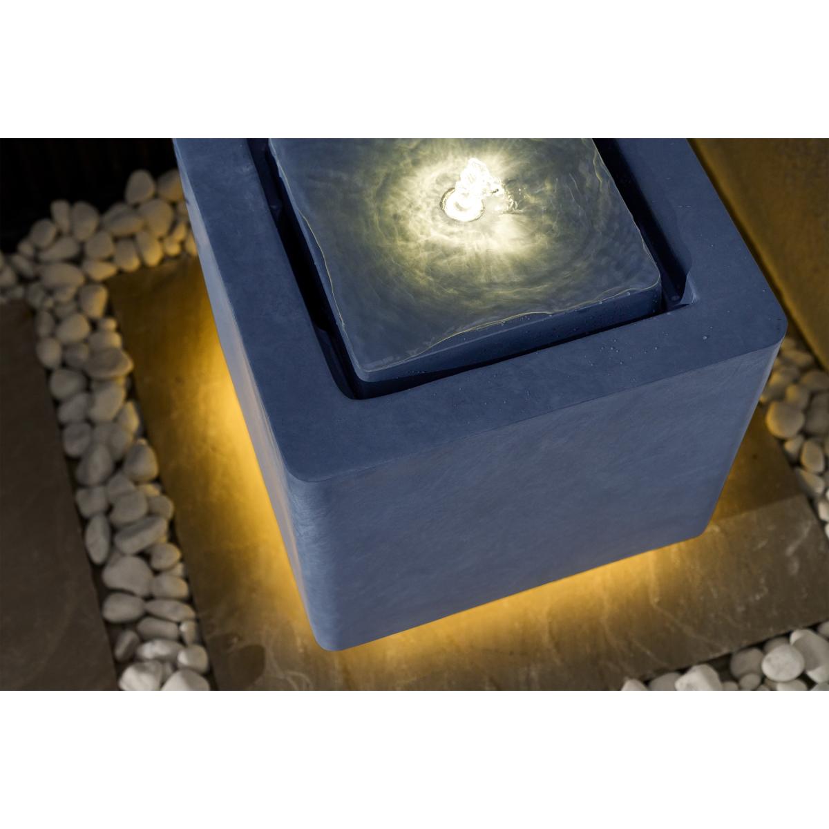 Ivyline Cube Garden Water Feature with LED Lights, Grey Cement Finish – image 5