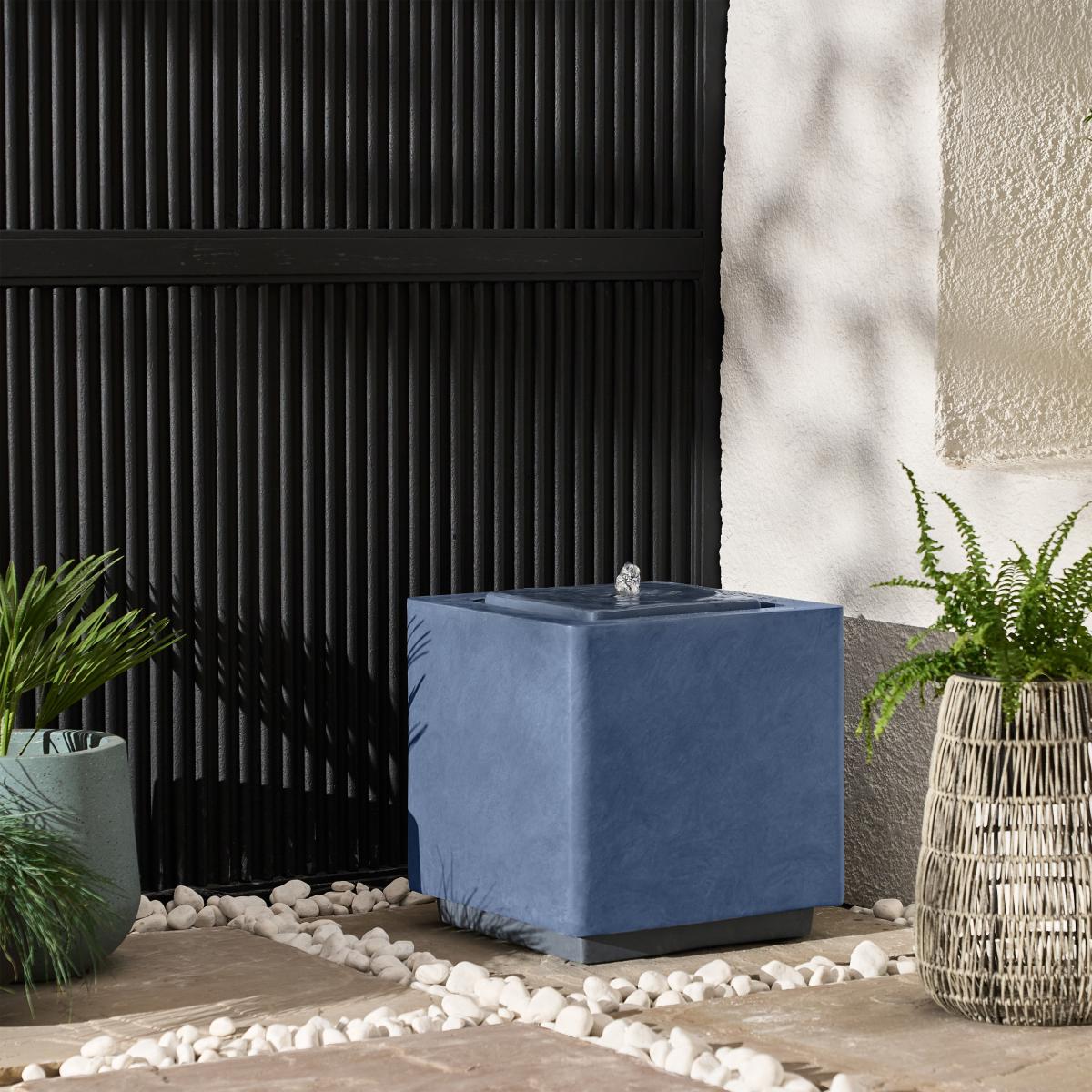 Ivyline Cube Garden Water Feature with LED Lights, Grey Cement Finish – image 10