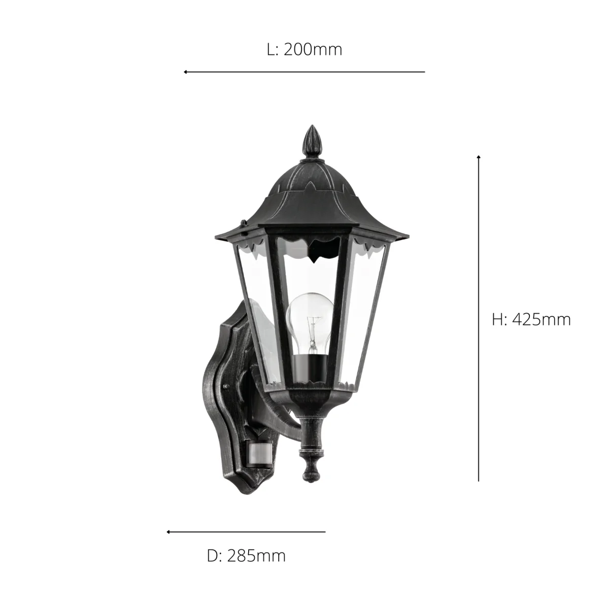 Navedo Black Outdoor Wall Light Upwards with Sensor – image 4